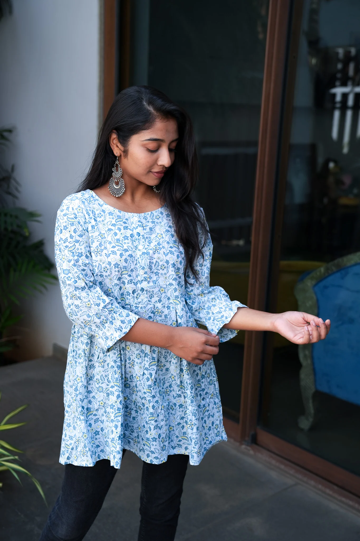 Baby blue peplum cotton short kurti - Image 3