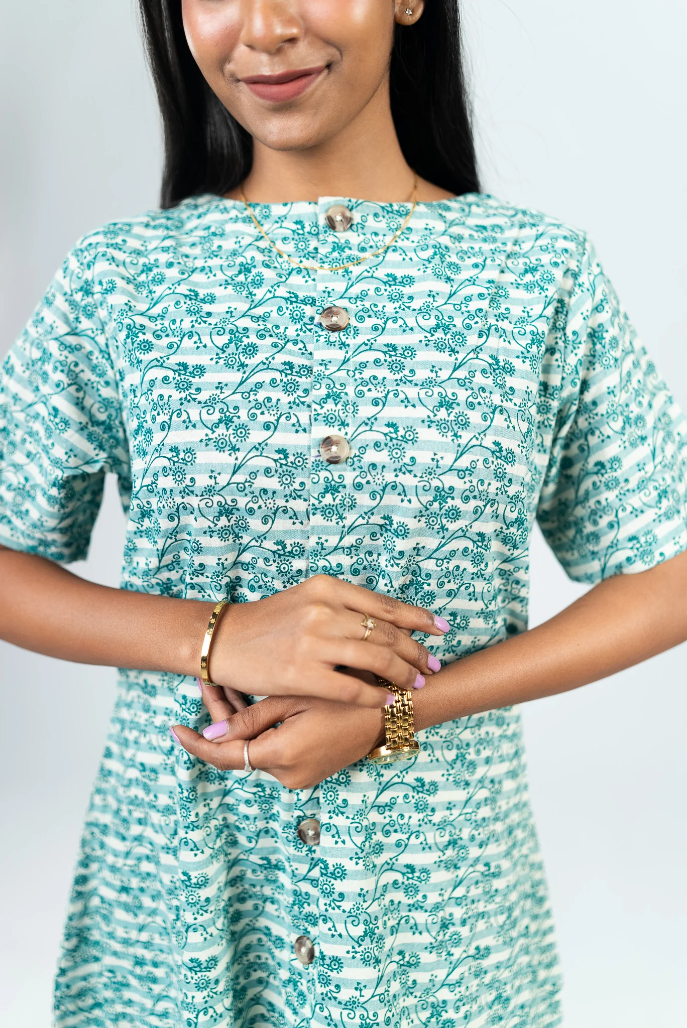 Baby blue floral cotton short dress - Image 5