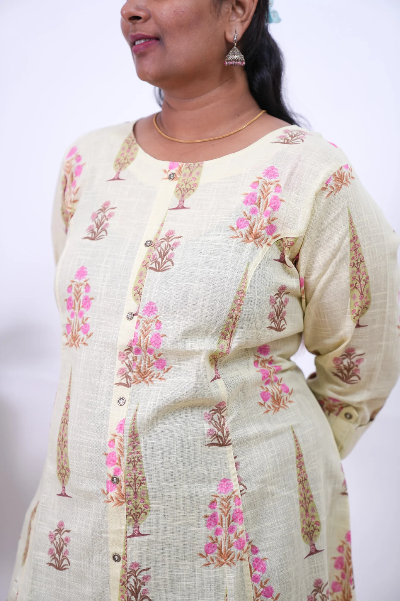 Lime yellow A-line plus cotton kurti - Image 3