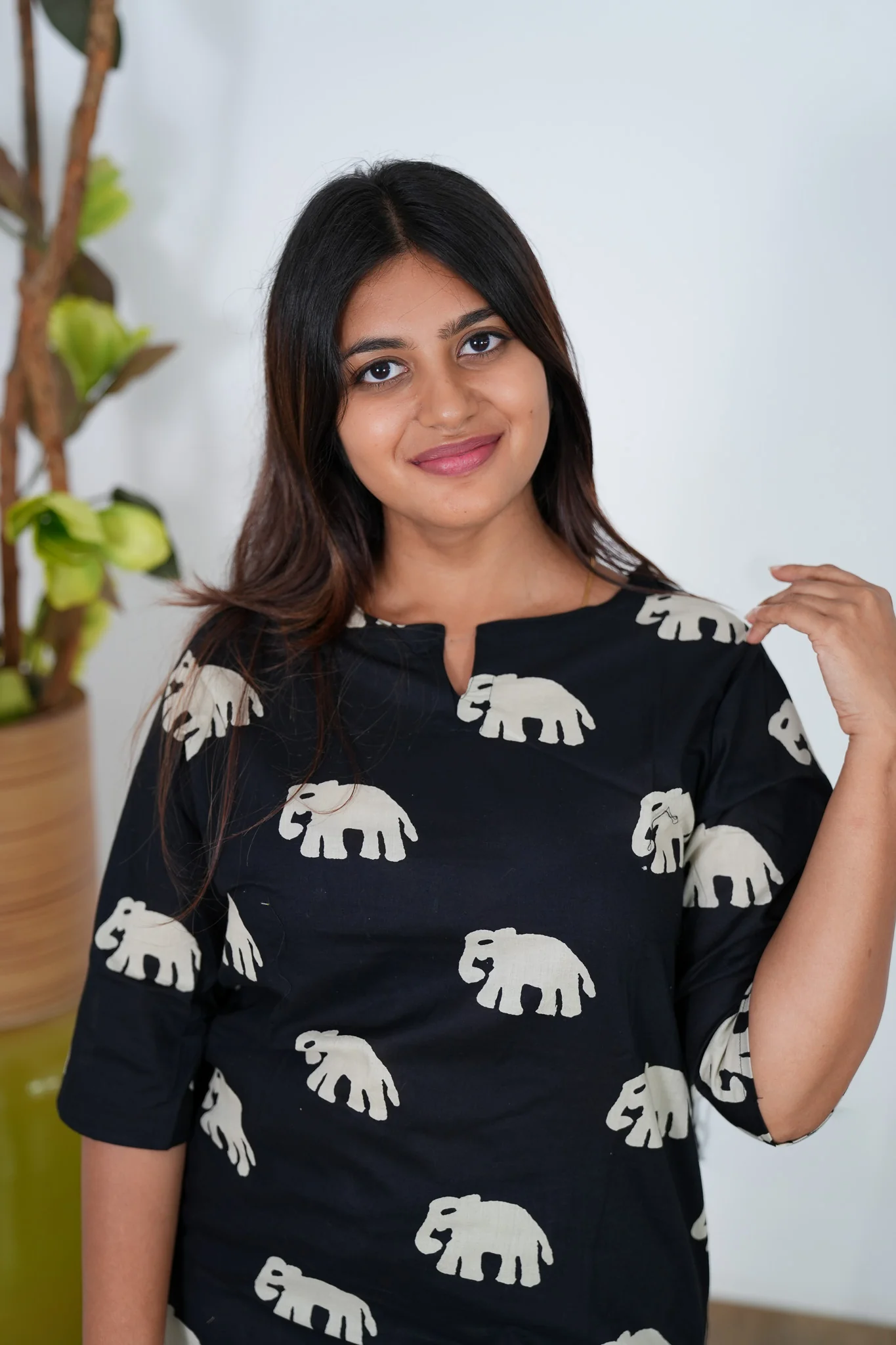 Black with chikoo elephant cotton lounge-sleep wear - Image 3
