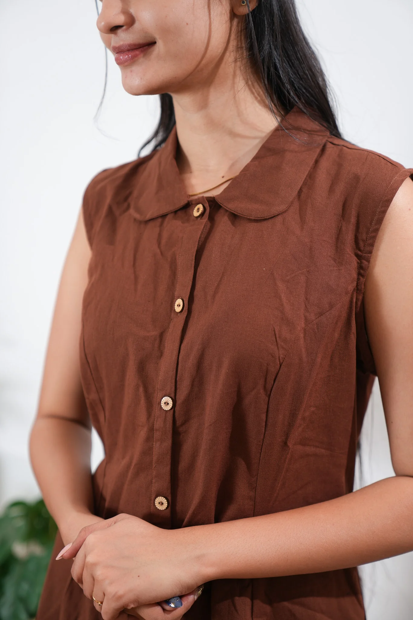 Chocolate brown cotton shirt dress( attached sleeves) - Image 3
