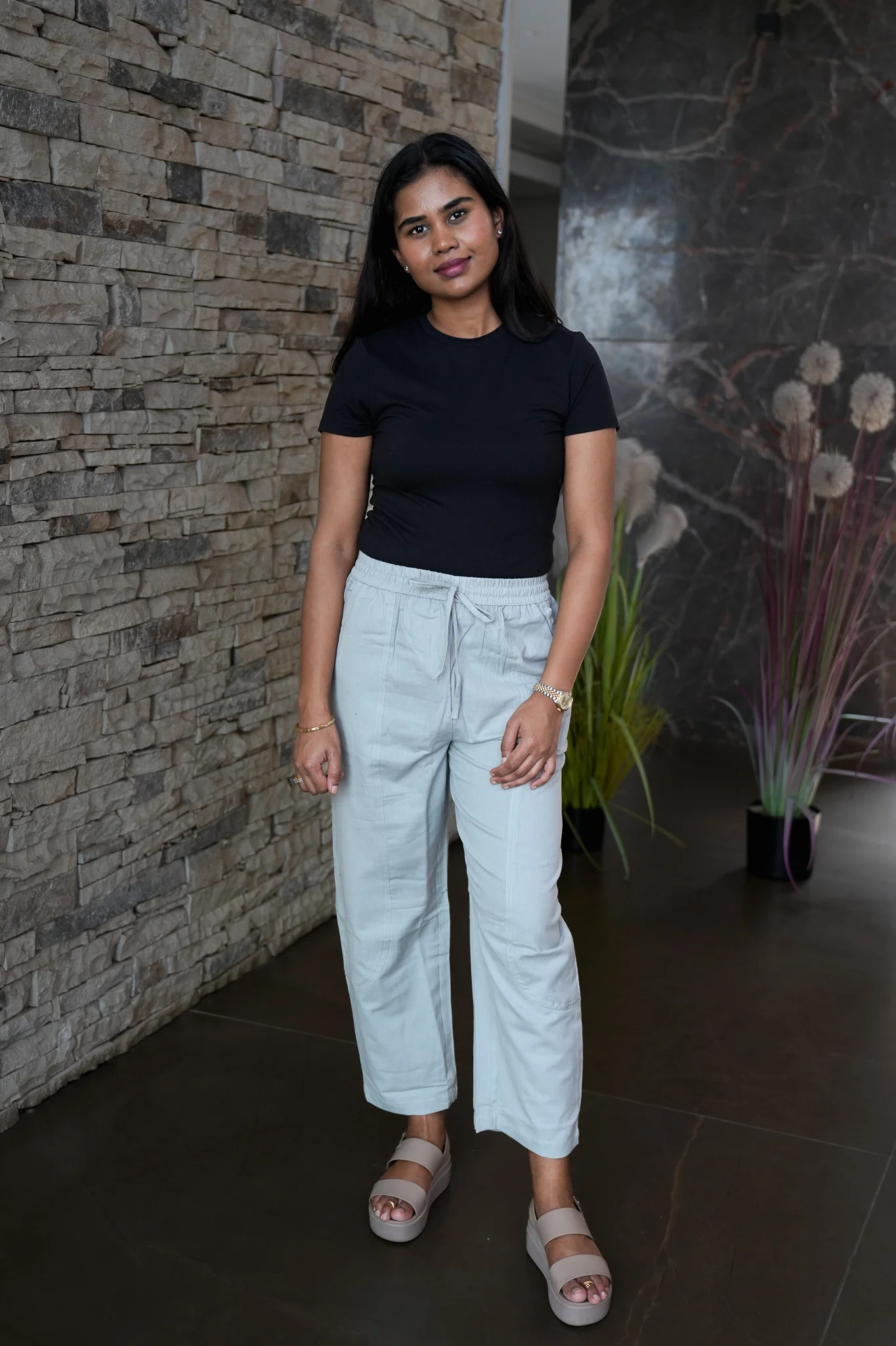 Cotton straight pants with tie - Image 13