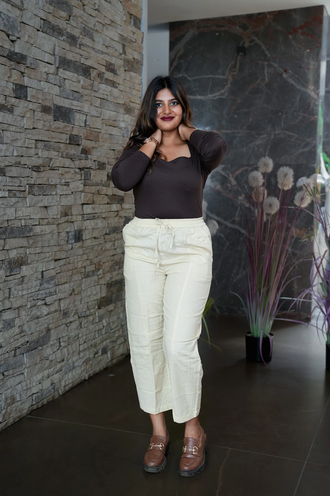 Cotton straight pants with tie - Image 25