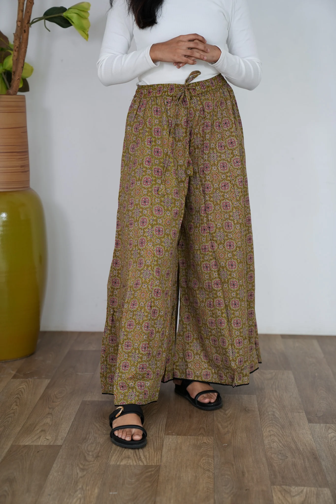 Mustard with red printed cotton palazzo - Image 3