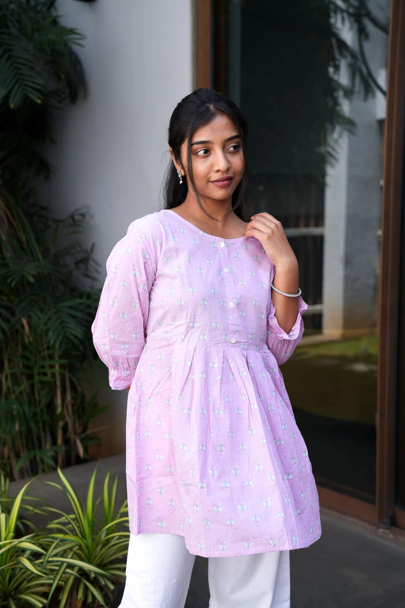Lavender peplum cotton short kurti - Image 5