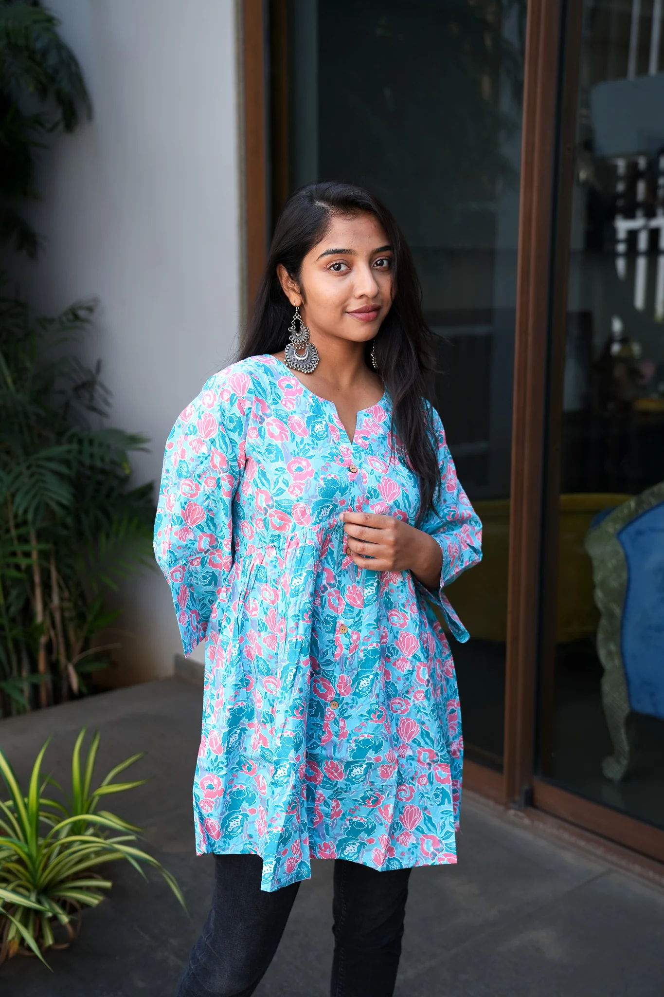 Light blue peplum cotton short kurti - Image 3
