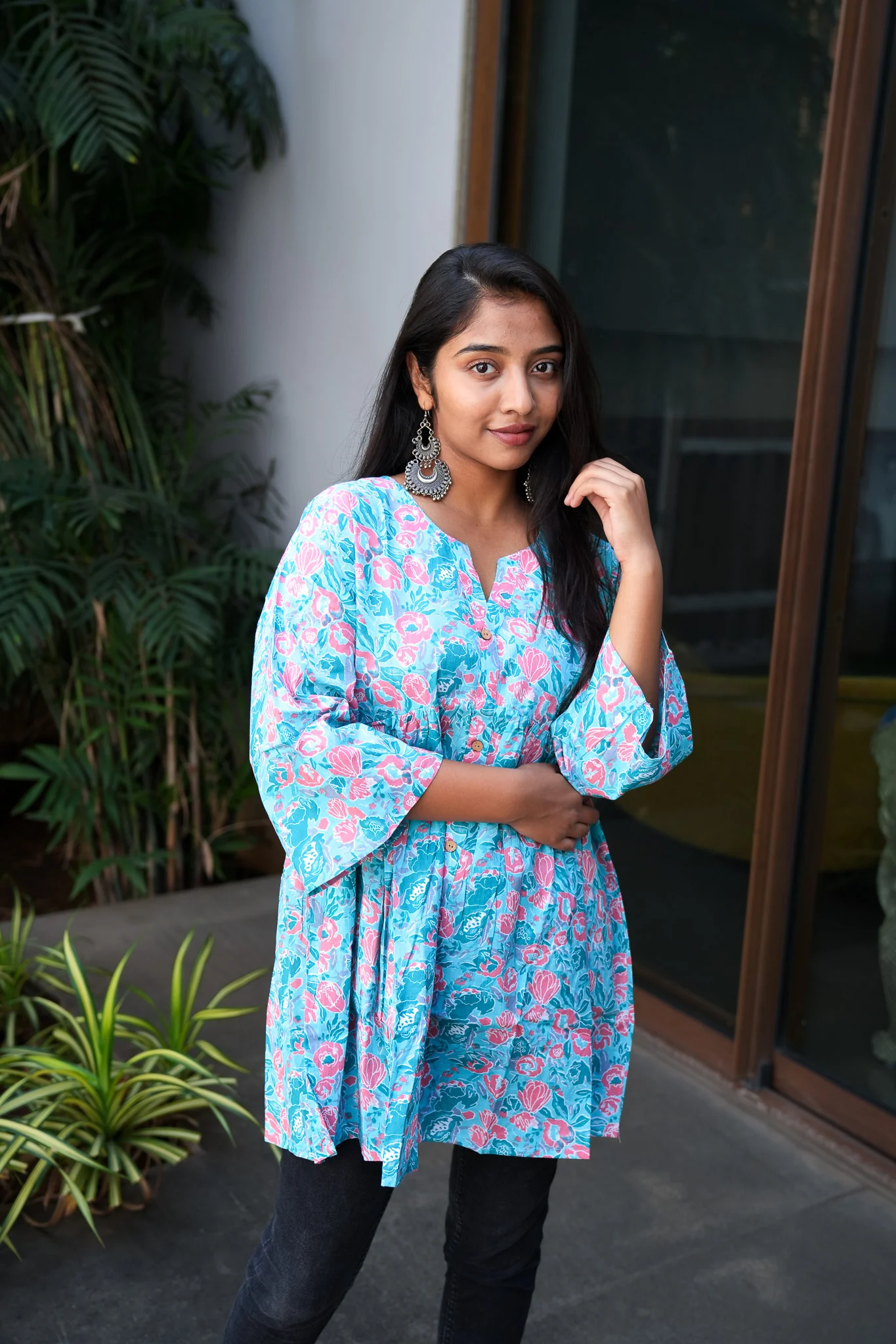 Light blue peplum cotton short kurti - Image 4
