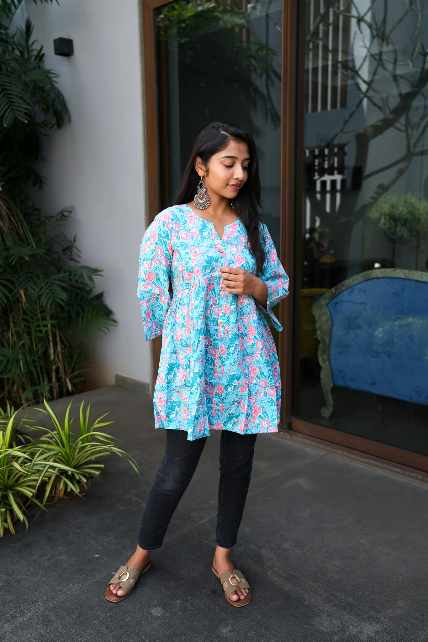Light blue peplum cotton short kurti - Image 5