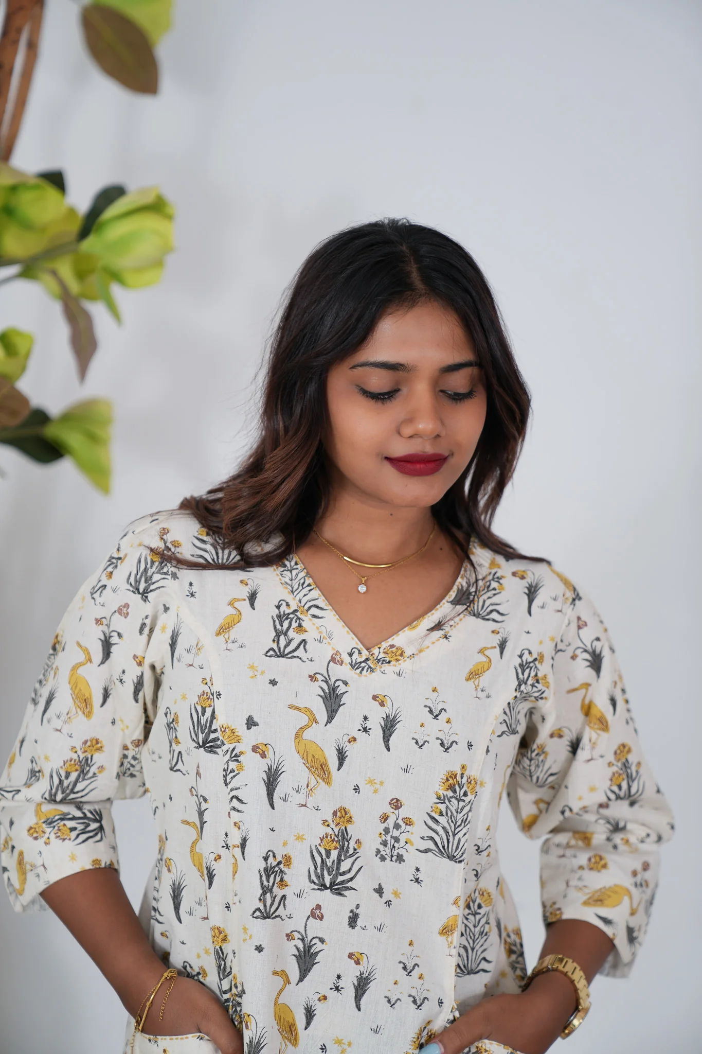 Yellow bird cotton kurti - Image 3