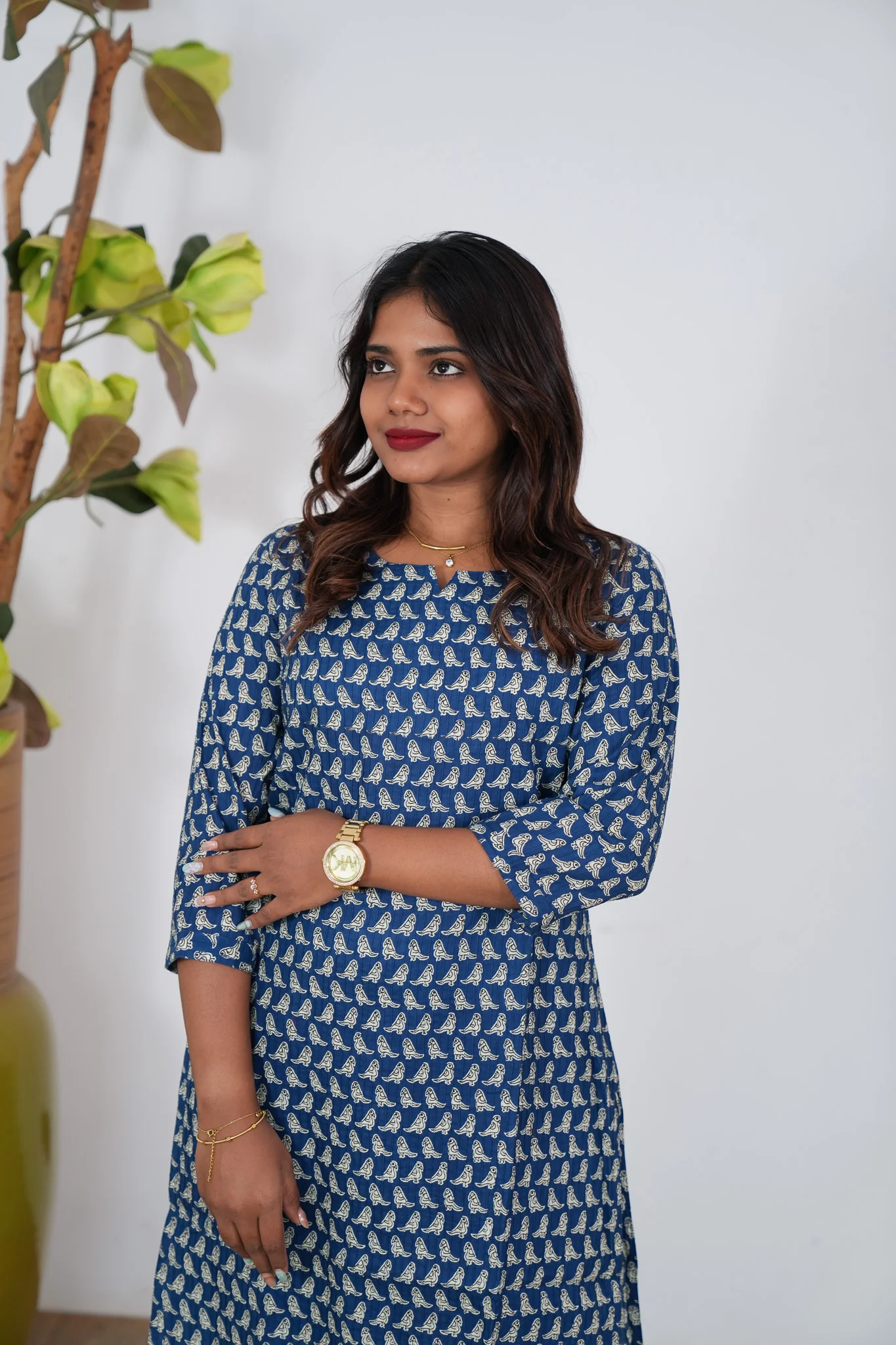 Navy blue parrot pintex cotton kurti - Image 3