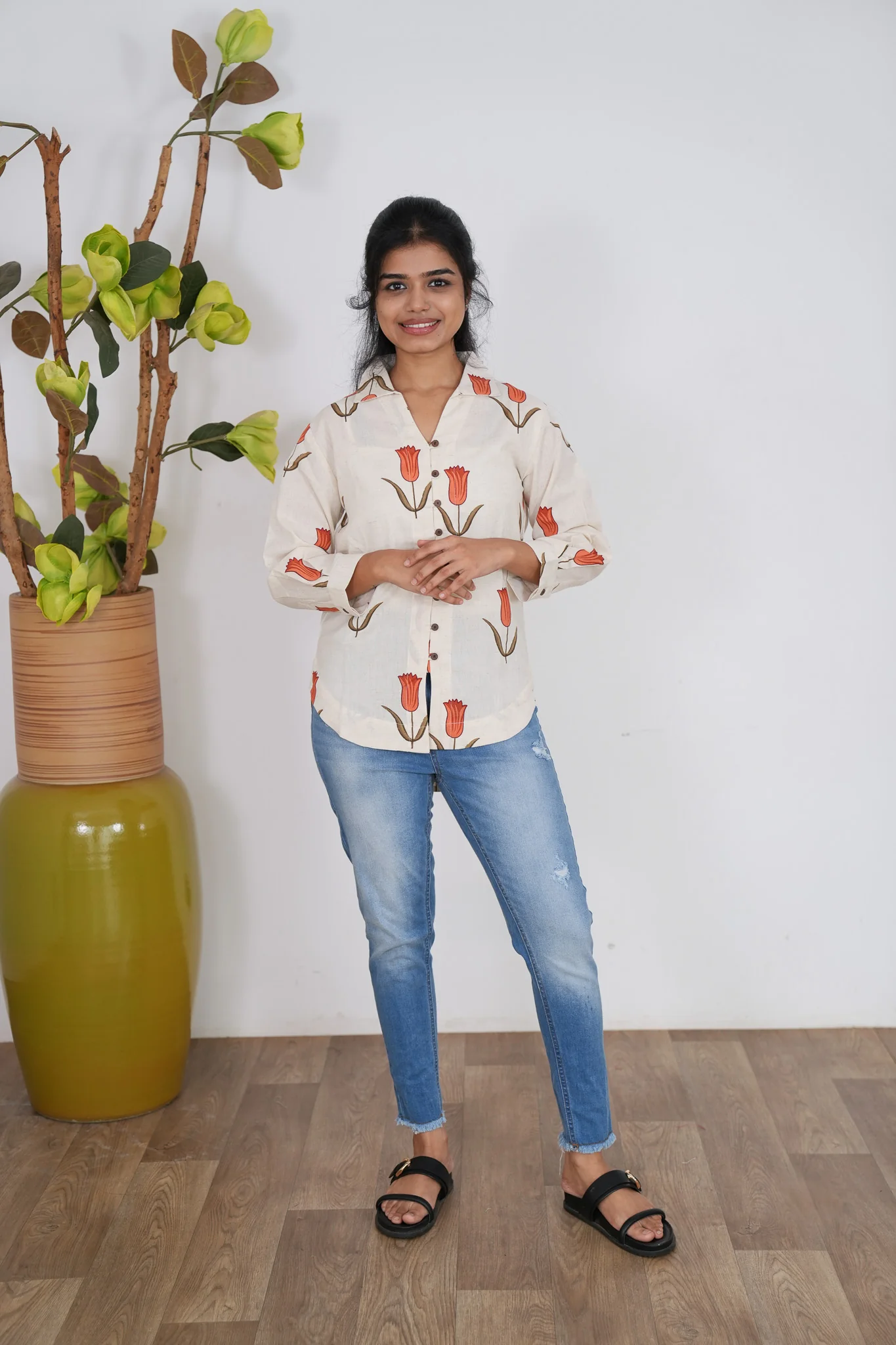 Tangerine tulip cotton shirt - Image 3
