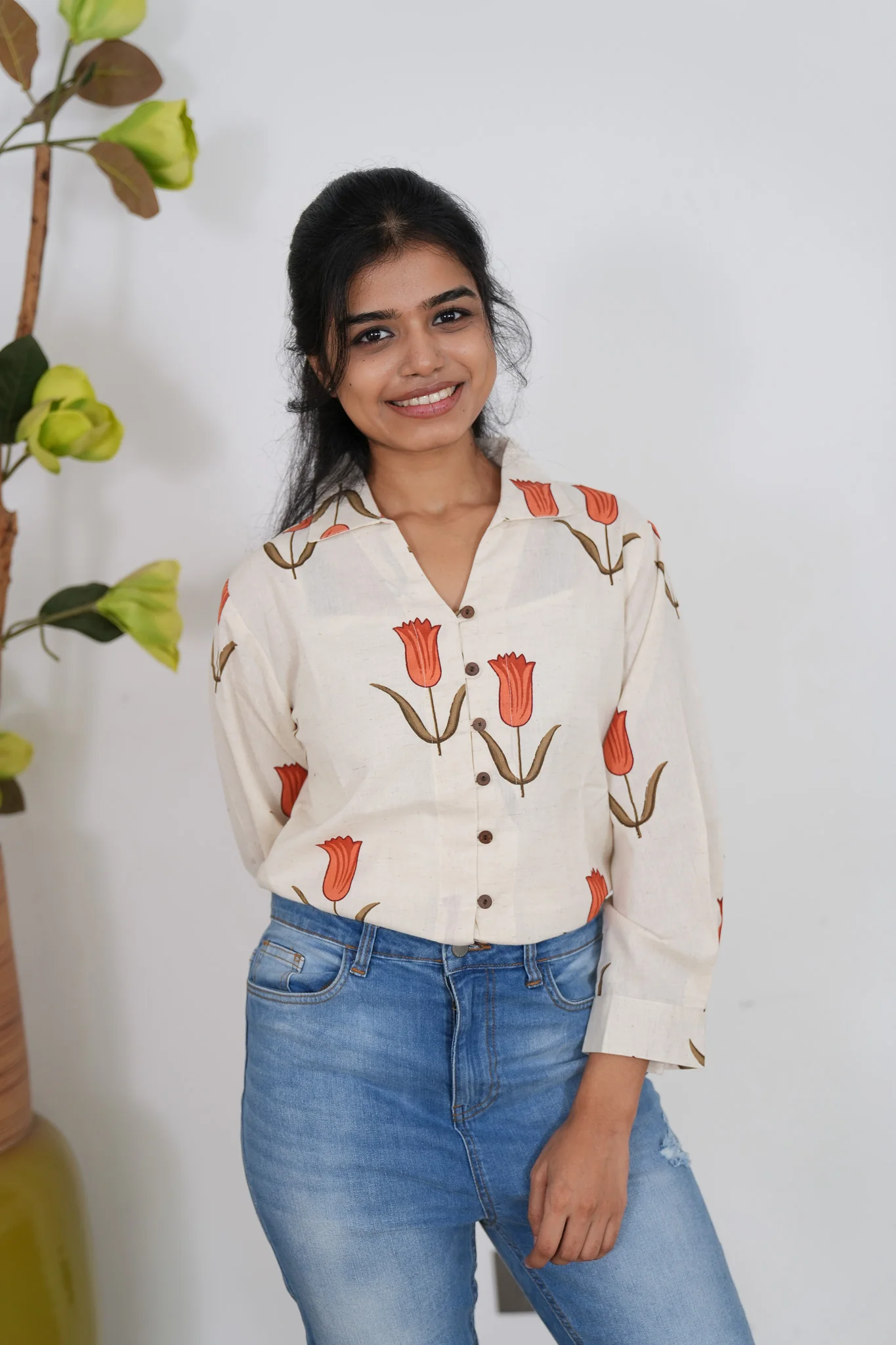 Tangerine tulip cotton shirt - Image 5