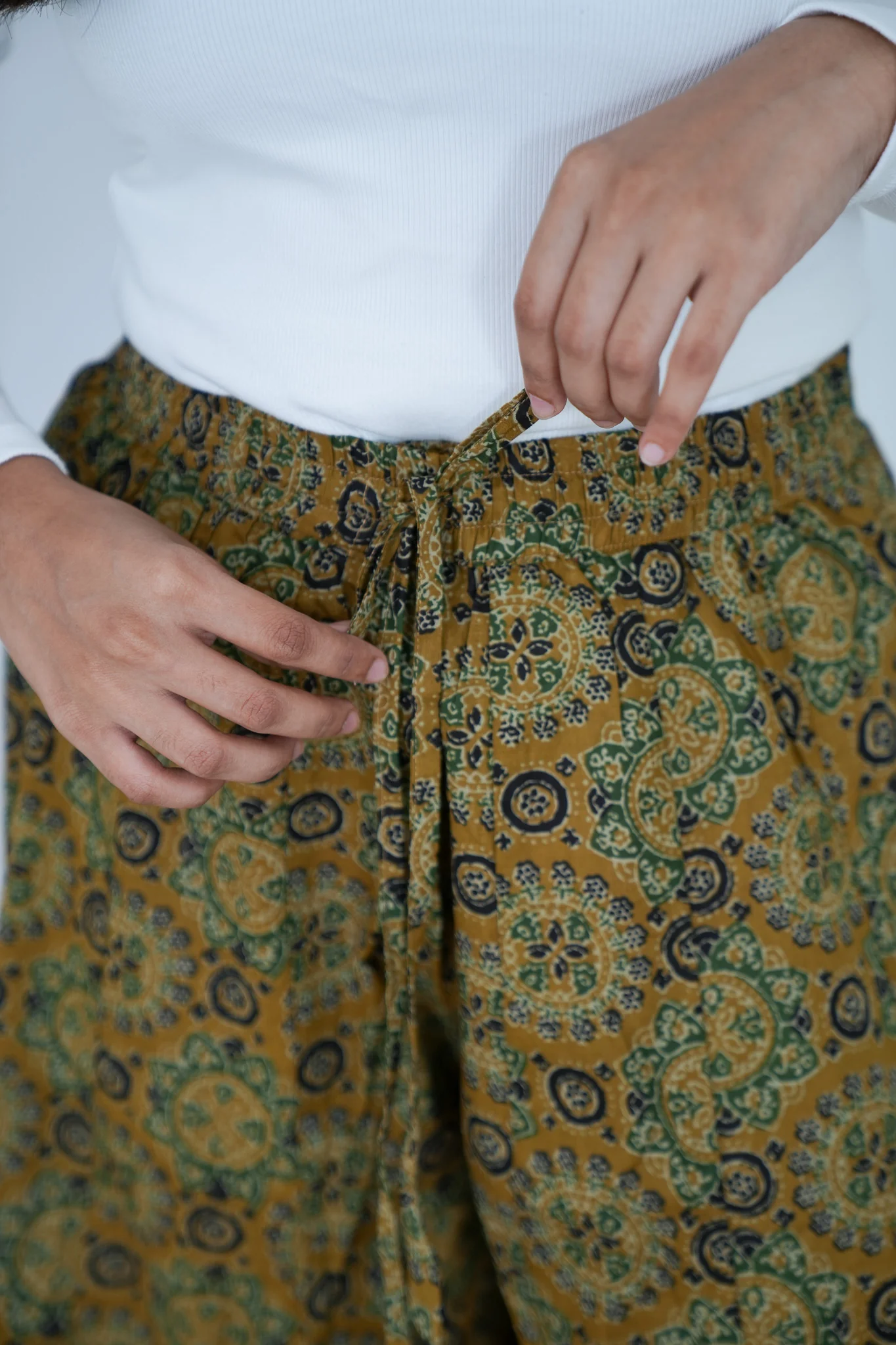 Mustard with green floral printed cotton palazzo - Image 3