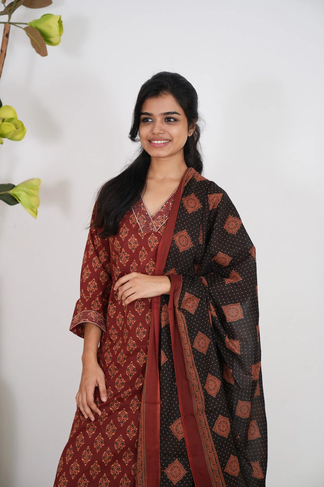 Maroon ajrakh cotton suit set - Image 3