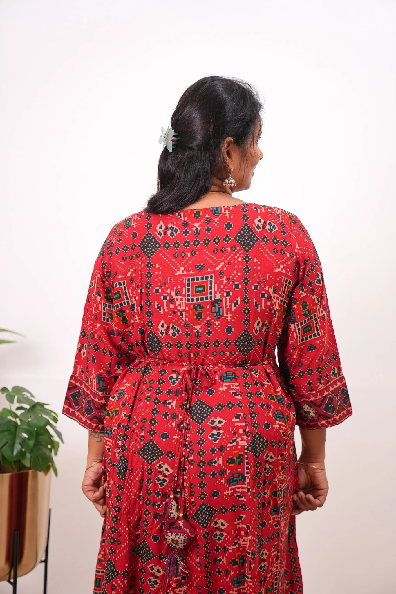Red ajrakh plus long gown - Image 3