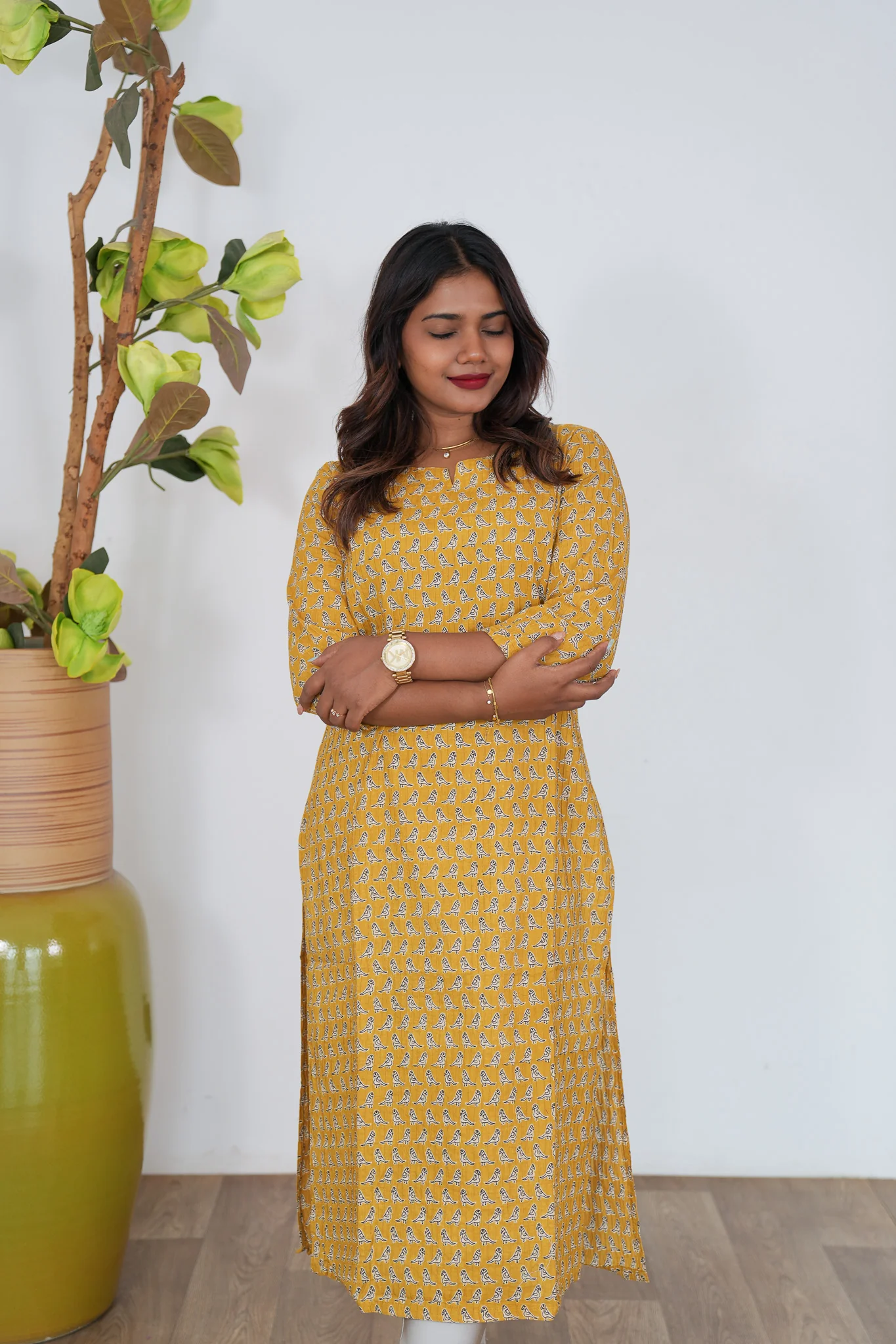 Mustard parrot pintex cotton kurti - Image 3