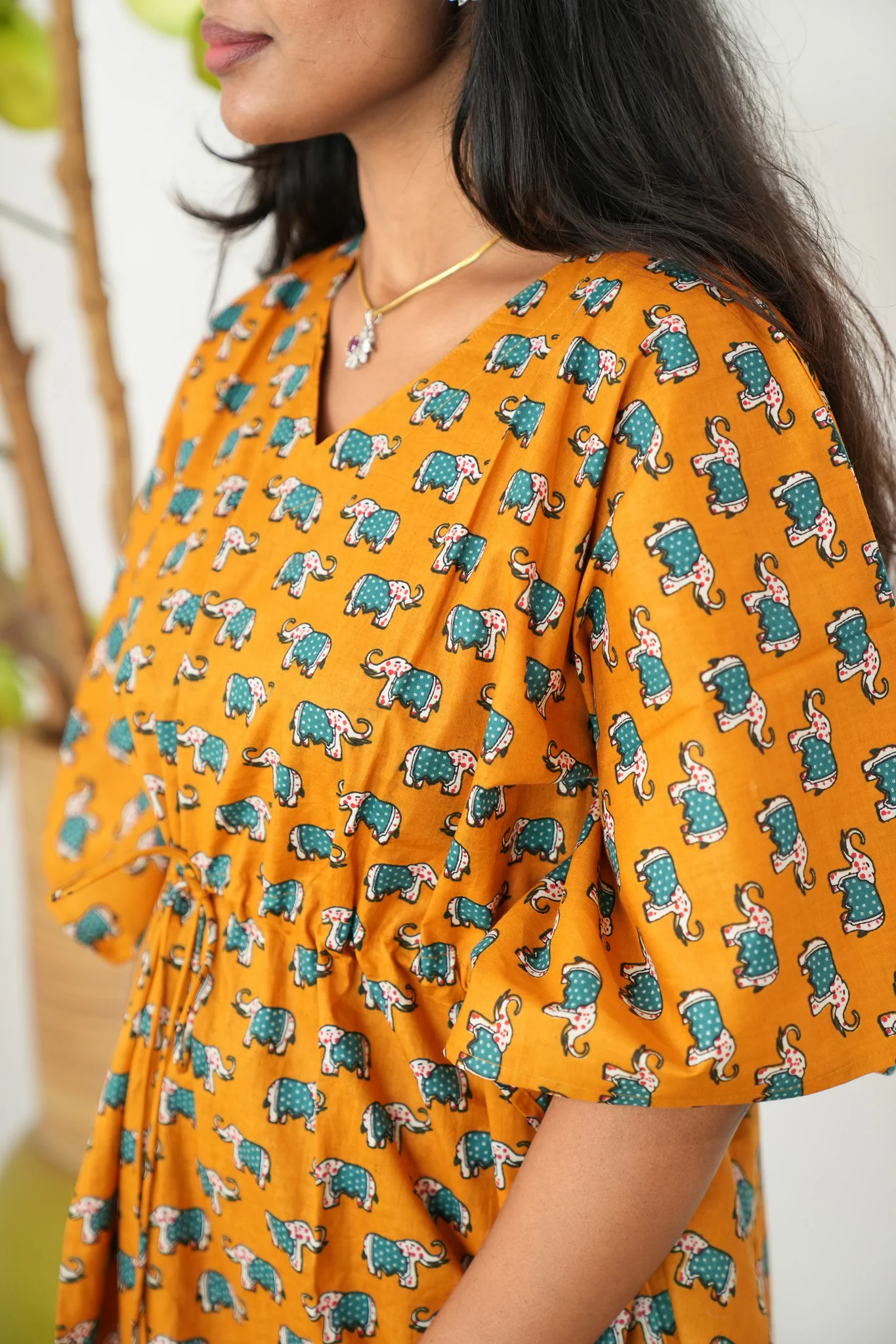 Orange elephant cotton kaftan comfies - Image 3