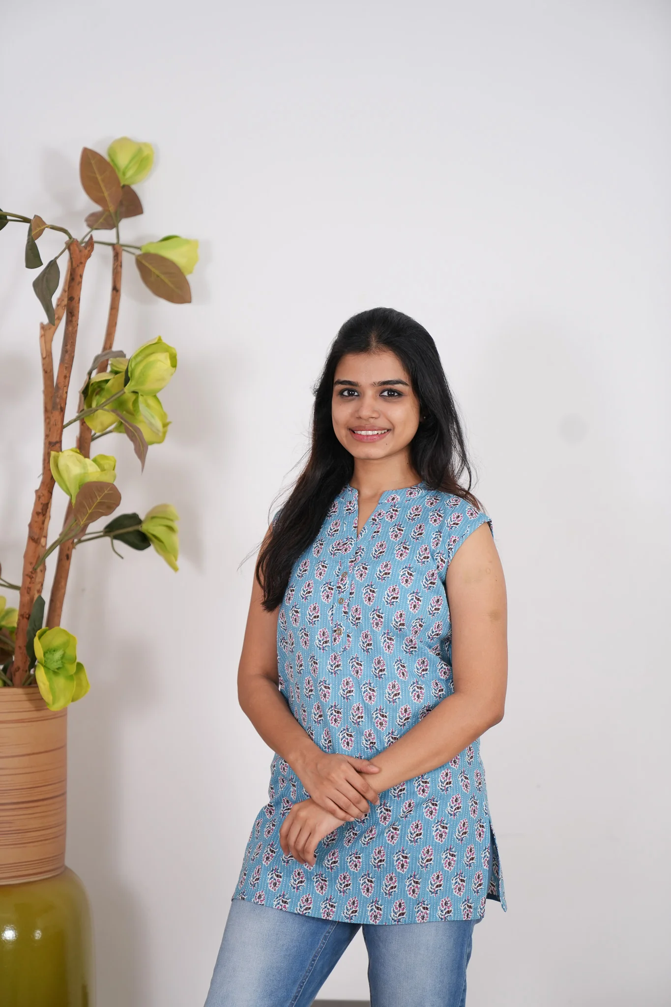 Cerulean cotton short kurti (attached sleeves) - Image 3
