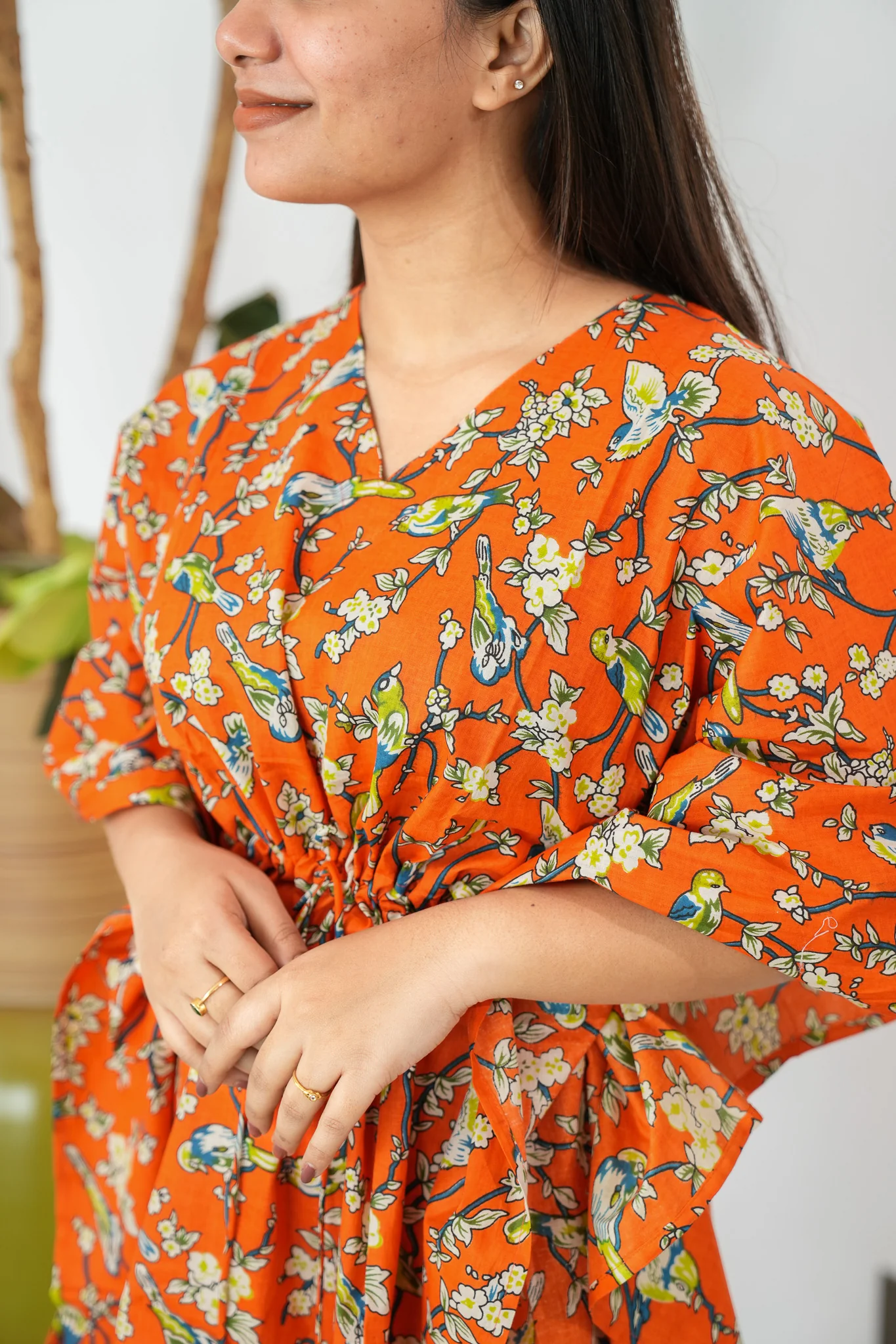 Orange birdy cotton kaftan comfies - Image 3