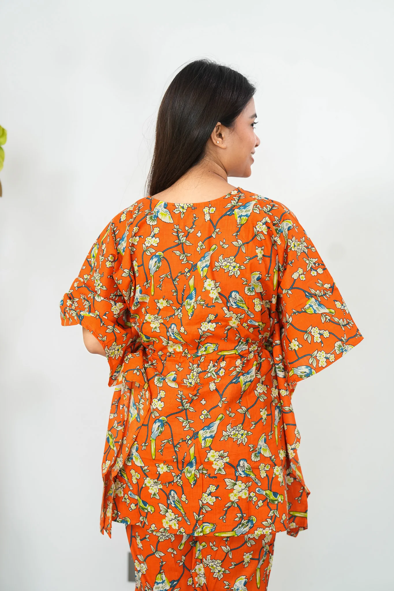 Orange birdy cotton kaftan comfies - Image 4