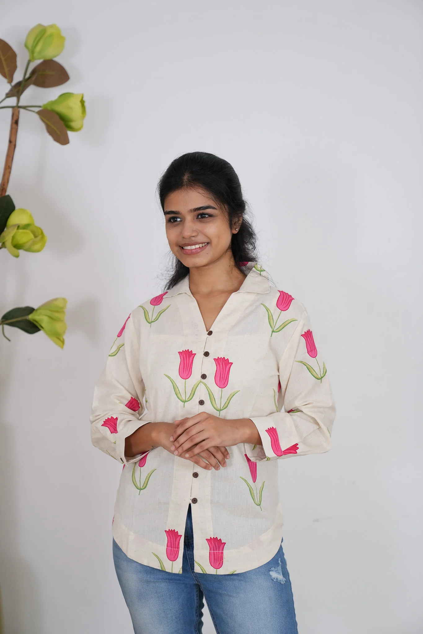 Pink tulip cotton shirt - Image 3