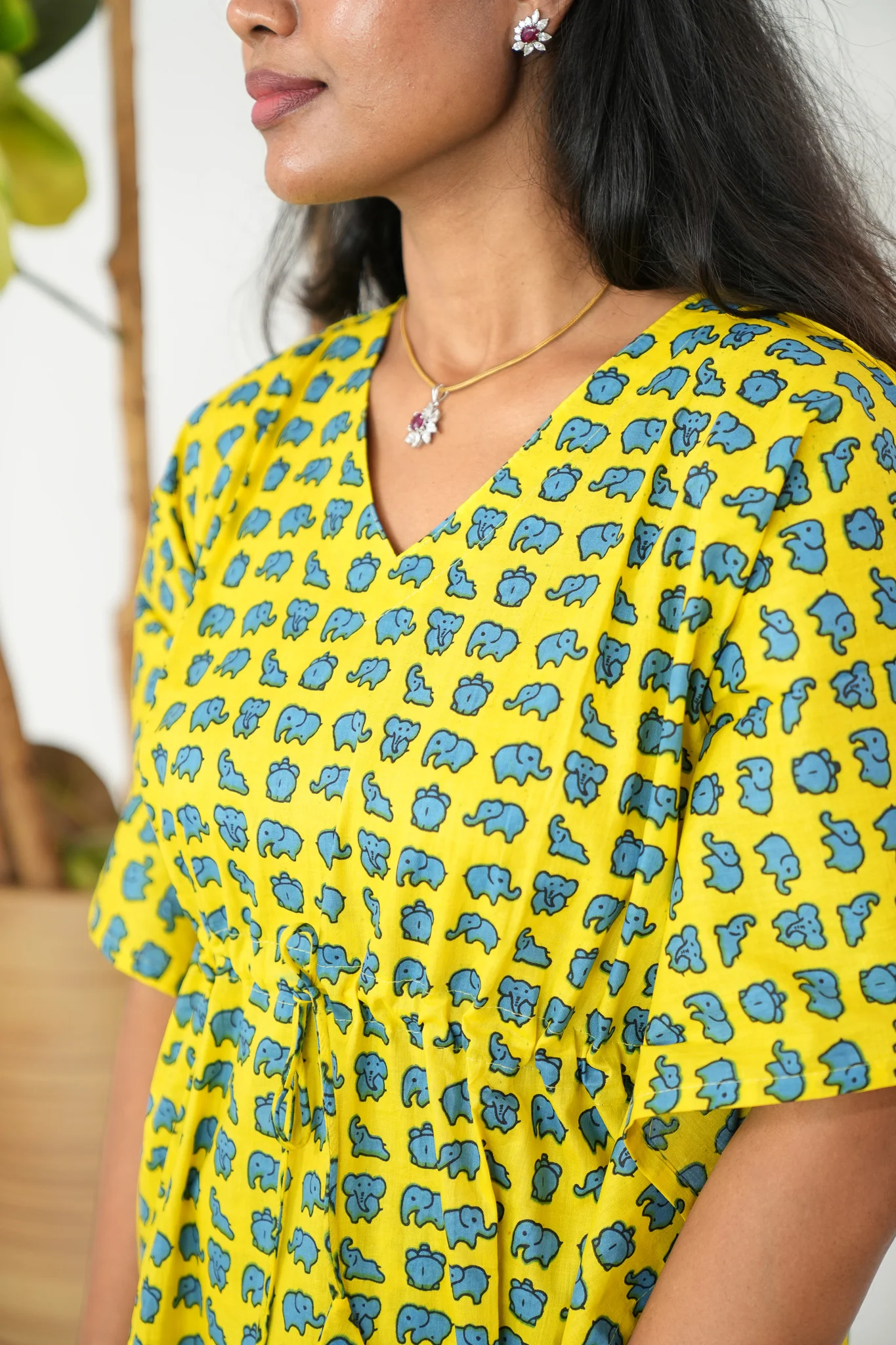 Yellow mini elephant cotton kaftan comfies - Image 3