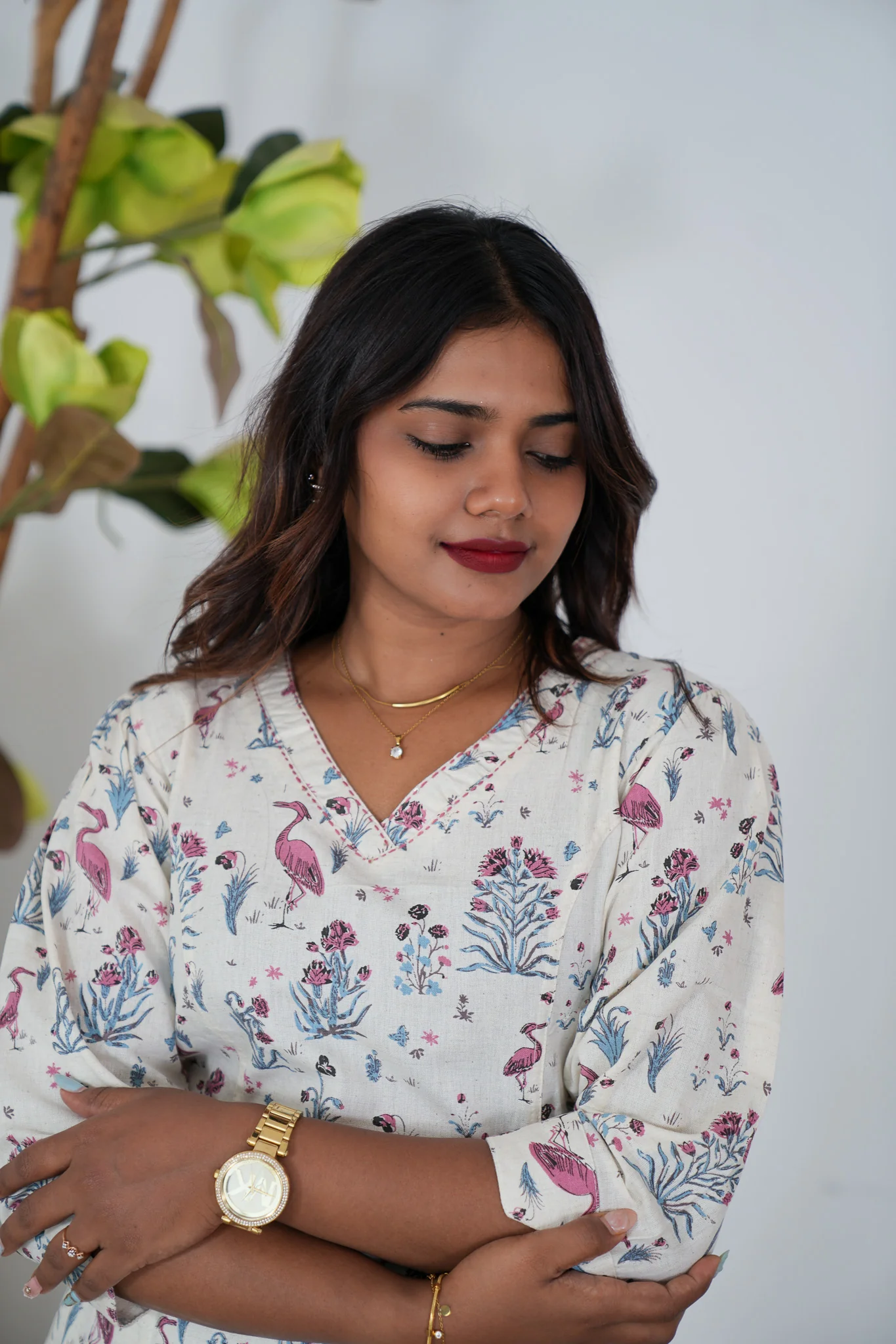 Pink bird cotton kurti - Image 3