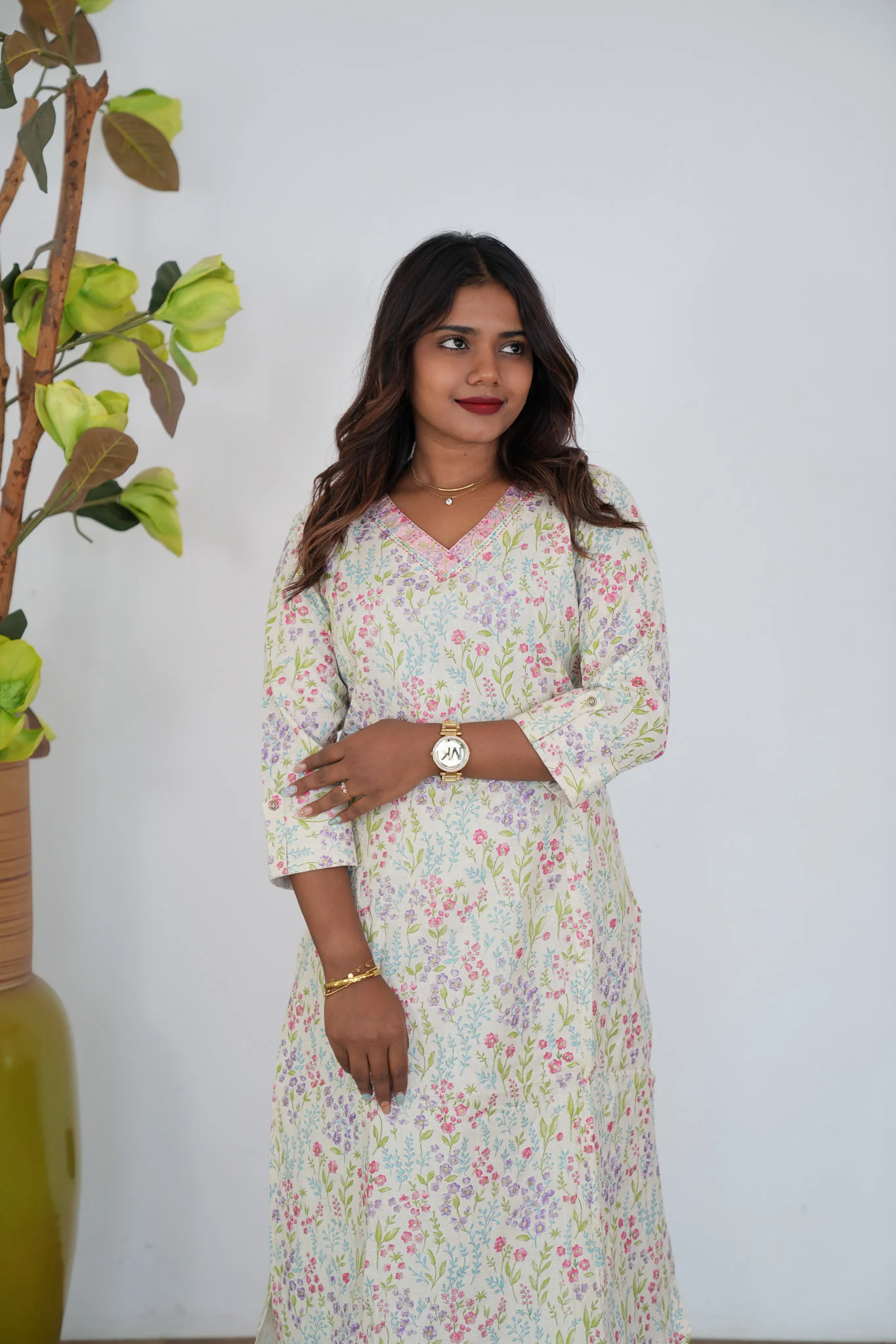 Pink garden cotton kurti - Image 3