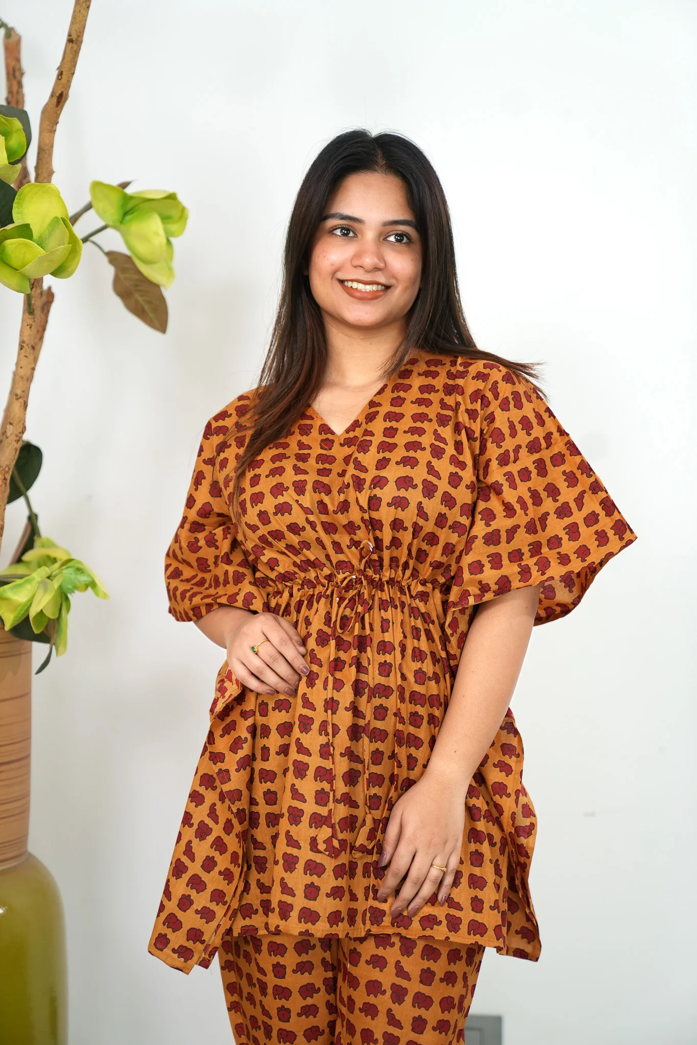 Saffron mini elephant cotton kaftan comfies - Image 3